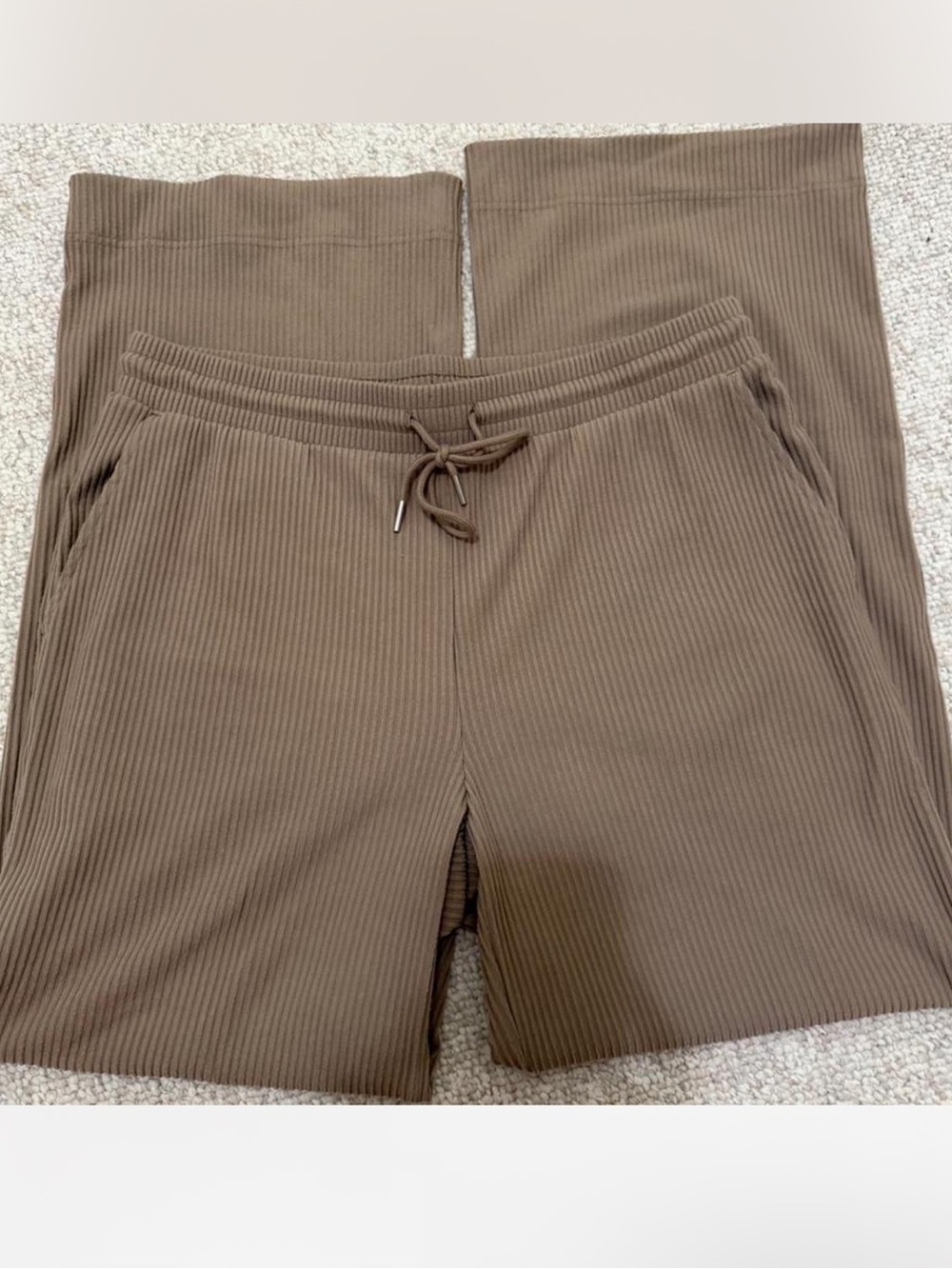 Ribbed Wide-Leg Lounge Joggers - Brown